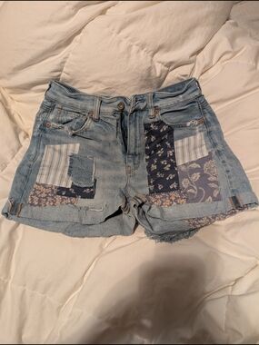 American Eagle Outfitters Light Blue Denim Patchwork Shorts